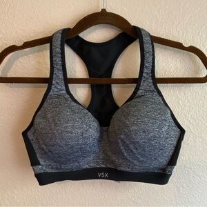 VSX Sport Gray Black Heavy Sports Bra Racerback Moisture-Wicking Back Closure